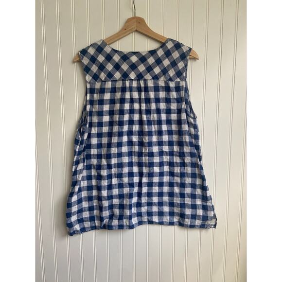 Talbots Tank Top Women's Size 1 Gingham Blue/White 100% Linen Blouse, Scalloped - Picture 5 of 6